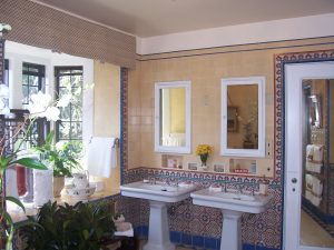 Guest Bathroom, with crazy existing tile, which was not to be touched, Beverly Hills, Greystone Mansion